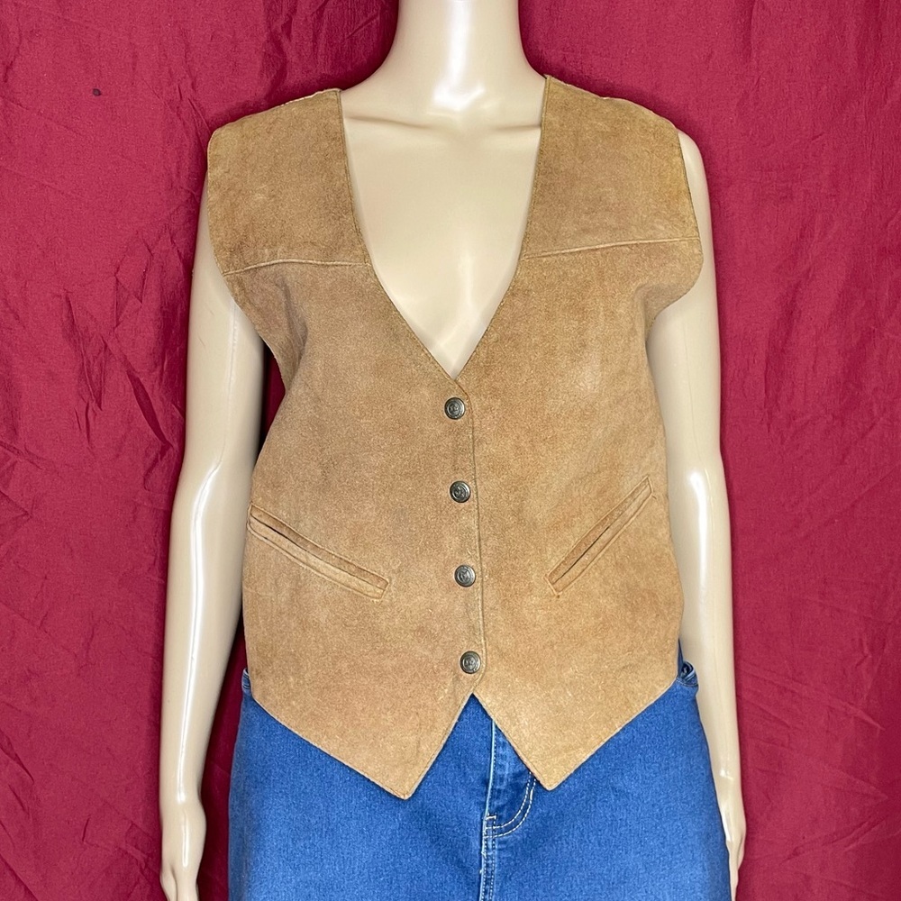 Vintage 90's Mona Mode Leather and Plaid Vest Medium